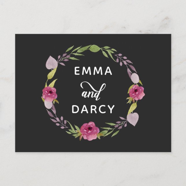 Invitation Carte Postale Aquarelle rustique Mariage rose (Devant)