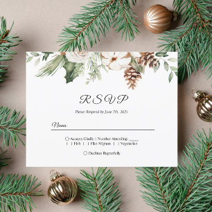 Invitation Carte Postale Aquarelle Sapin Vert d'Hiver & Fleurs Blanches