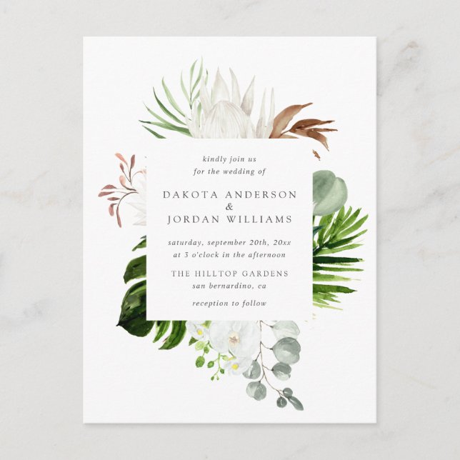 Invitation Carte Postale Aquarelle tropicale Eucalyptus Mariage vert (Devant)