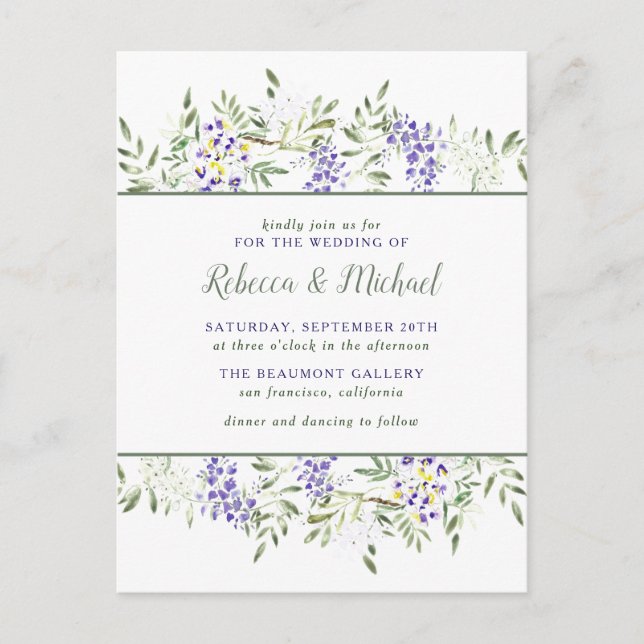 Invitation Carte Postale Aquarelle violet Mariage de fleurs de la Wisteria (Devant)