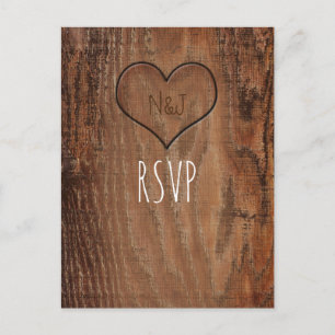 Invitation Carte Postale Arbre en bois Coeur sculpté Mariage en bois rustiq