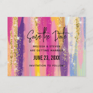 Invitation Carte Postale Arc-en-ciel avec Parties scintillant Faux Enregist
