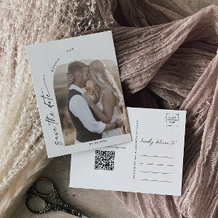 Invitation Carte Postale Arc moderne Boho QR Code Photo Enregistrer la date