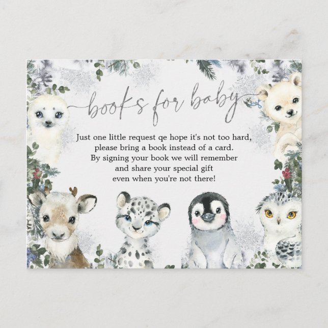Invitation Carte Postale Arctic Animal Winter Onederland Livres pour bébé (Devant)