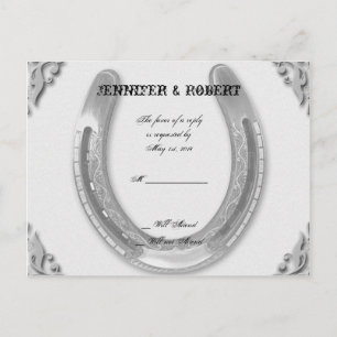 Invitation Carte Postale Argent à cheval sur mariage blanc RSVP