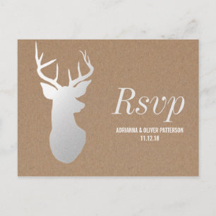 Invitation Carte Postale Argent rustique Antler de papier d'emballage