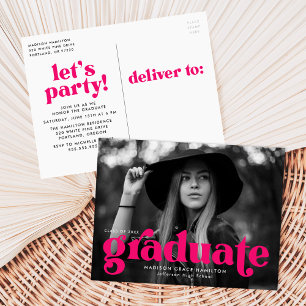 Invitation Carte Postale Audacieuse Typographie Fuchsia Photo Graduation Pa