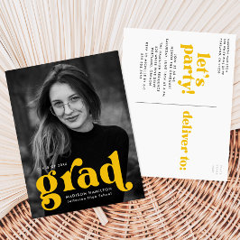 Invitation Carte Postale Audacieuse Typographie Jaune Photo Party Graduatio