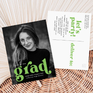 Invitation Carte Postale Audacieuse Typographie Lime Green Photo Graduation