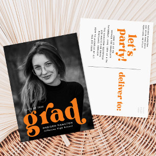Invitation Carte Postale Audacieuse Typographie Orange Photo Graduation Par