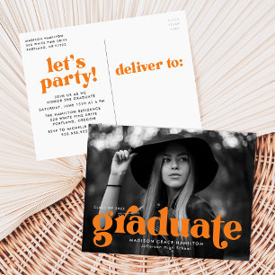 Invitation Carte Postale Audacieuse Typographie Orange Photo Graduation Par