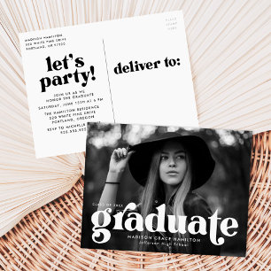 Invitation Carte Postale Audacieuse Typographie Photo Graduation Party
