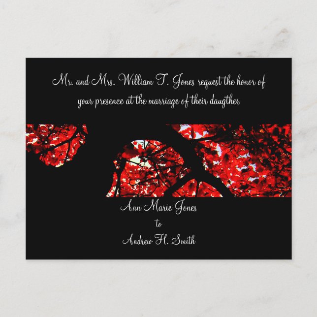 Invitation Carte Postale Automne Automne Élégant Mariage de feuille rouge (Devant)