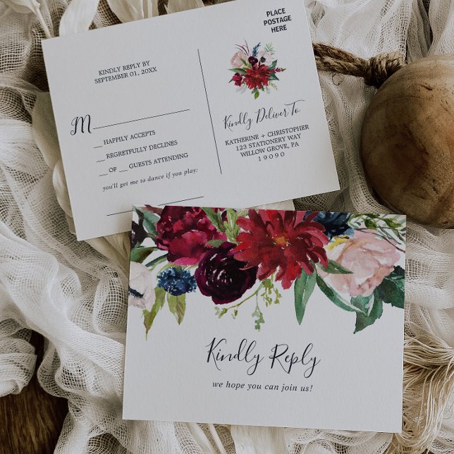 Invitation Carte Postale Automne Jardin Bourgogne Demande de Chanson RSVP C (Créateur téléchargé)