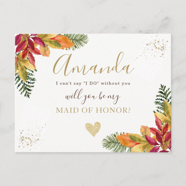 Invitation Carte Postale automne Maid of Honor ou BRIDESMAID proposition (Devant)