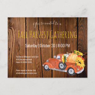 Invitation Carte Postale Automne Russe ramasser Camion Citrouilles Automne