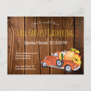 Invitation Carte Postale Automne Russe ramasser Camion Citrouilles Automne