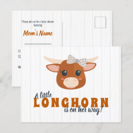 Invitation Carte Postale Baby Girl Longhorn brûlé Baby shower orange