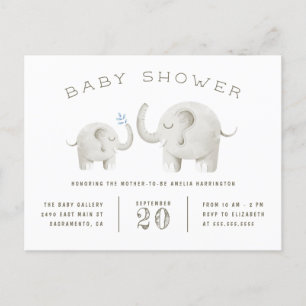 Invitation Carte Postale Baby & Mère Eléphant Baby shower neutre genre
