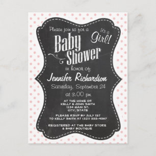 Invitation Carte Postale Baby Pois roses ; tableau de bord