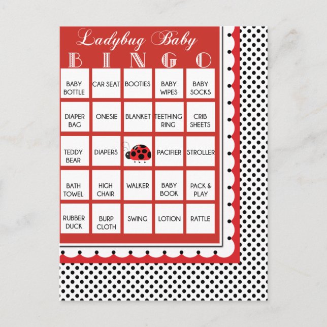 Invitation Carte Postale Baby shower À petits pois Ladybug Bingo Card 8 (Devant)