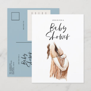 Invitation Carte Postale Baby shower aquarelle illustration script simple