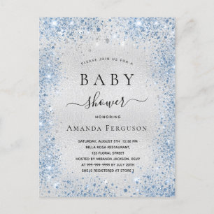 Invitation Carte Postale Baby shower argent parties scintillant poussière b