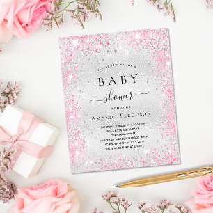 Invitation Carte Postale Baby shower argent parties scintillant poussière r