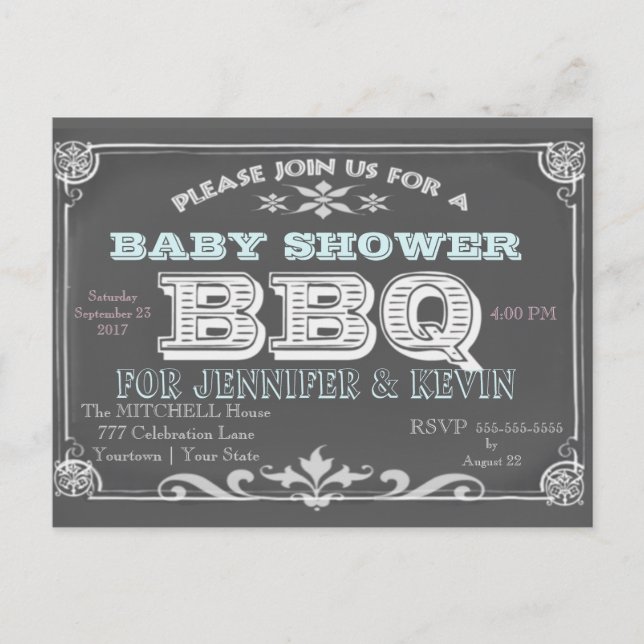Invitation Carte Postale Baby shower | BBQ | Tableau (Devant)
