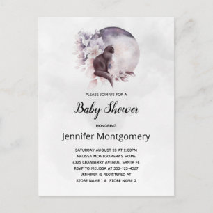 Invitation Carte Postale Baby Shower Chatte Noire sous une Pleine Lune Ench