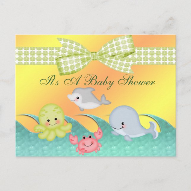 Invitation Carte Postale Baby shower Cheery Baby Sea Creats (Devant)