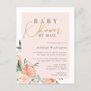 Invitation Carte Postale Baby shower Chic Blush Floral Gold Script Par Mail