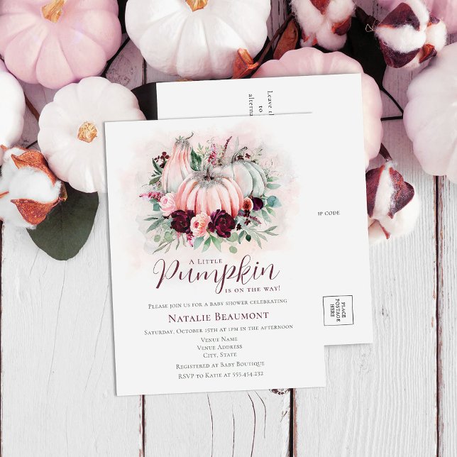 Invitation Carte Postale Baby shower citrouille fille (Créateur téléchargé)