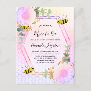 Invitation Carte Postale Baby shower d'abeilles fille fleurie verte maman à
