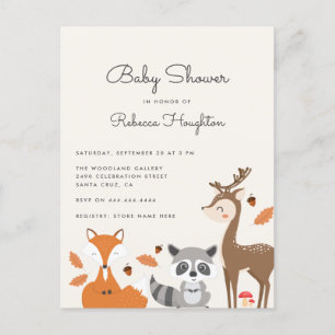 Invitation Carte Postale Baby shower d'animaux de bois neutres de genre mig