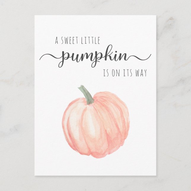 Invitation Carte Postale Baby shower d'aquarelle orange citrouille (Devant)