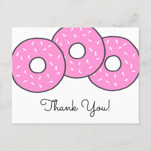 Invitation Carte Postale Baby shower de beignets rose doux Saupoudrer Merci