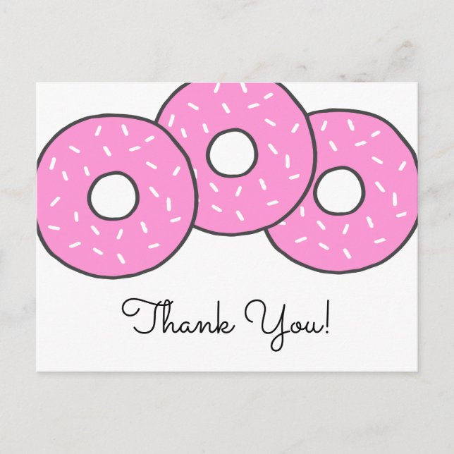 Invitation Carte Postale Baby shower de beignets rose doux Saupoudrer Merci (Devant)