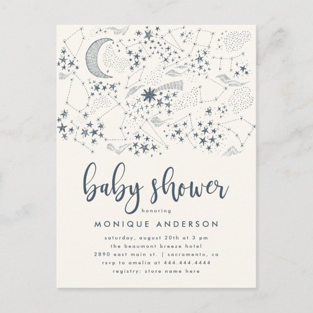 Invitation Carte Postale Baby shower de constellation étoilée céleste (Devant)