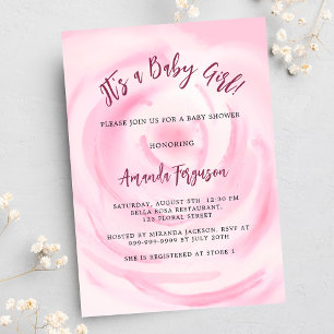 Invitation Carte Postale Baby shower de fille à fleurs rose doux