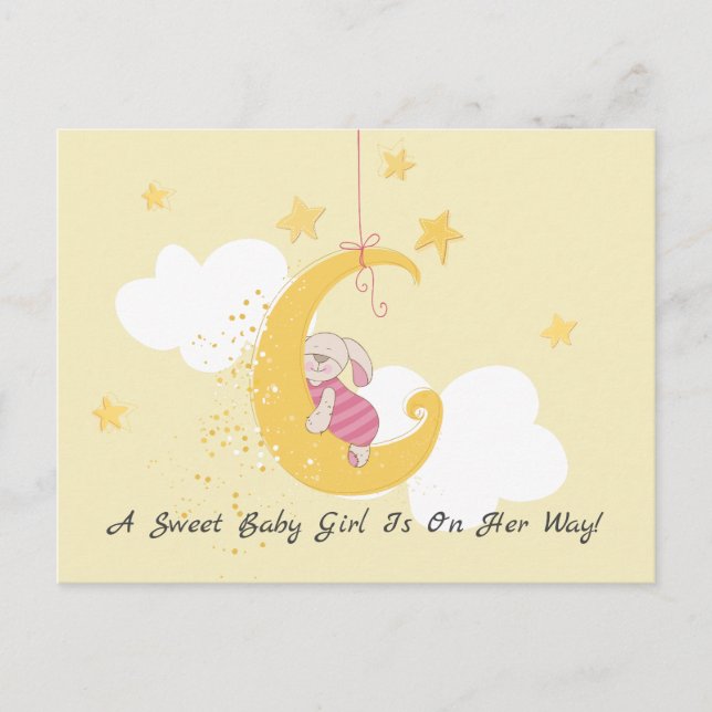 Invitation Carte Postale Baby shower de lune de lapin doux (Devant)
