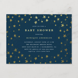 Invitation Carte Postale Baby shower de minuit moderne d'étoiles de bleu et