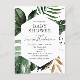 Invitation Carte Postale Baby shower de verdure tropicale moderne
