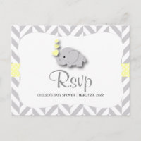 Baby shower d'éléphant jaune et gris - RSVP