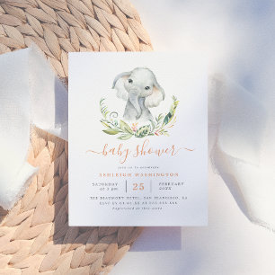 Invitation Carte Postale Baby shower d'éléphant neutre entre les sexes