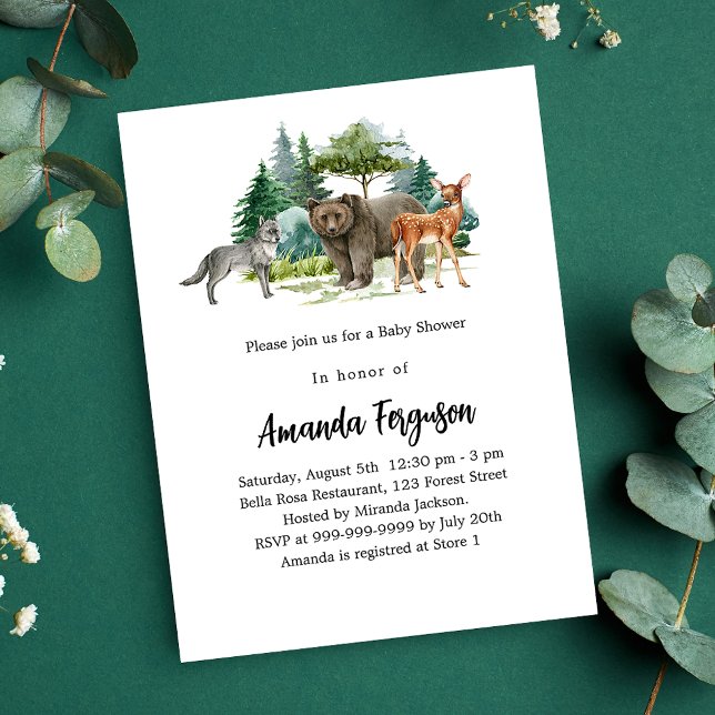 Invitation Carte Postale Baby shower des animaux de la forêt (Créateur téléchargé)