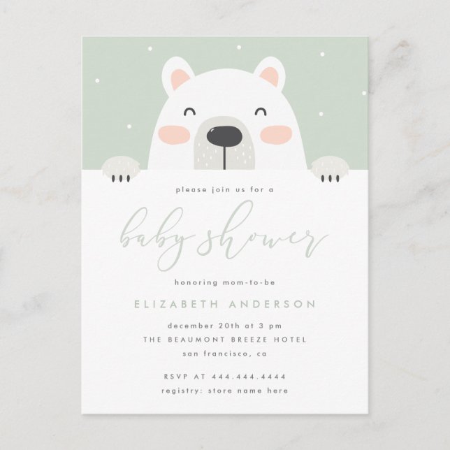 Invitation Carte Postale Baby shower d'hiver de dessin Whimssical Ours pola (Devant)