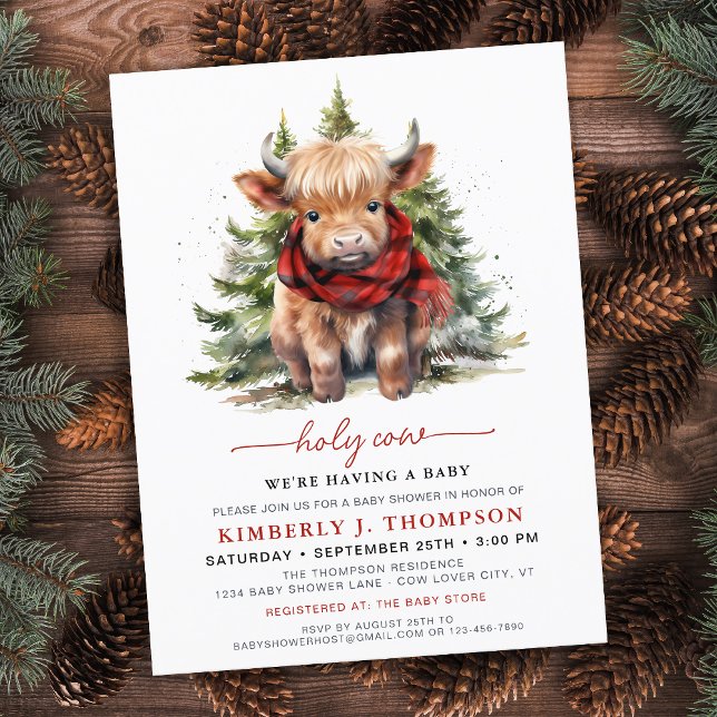 Invitation Carte Postale Baby shower d'hiver de Holy Cow Cosy Highland Calf (Créateur téléchargé)