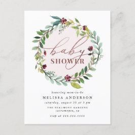 Invitation Carte Postale Baby shower d'or Rose de couronnes d'aquarelle Bot