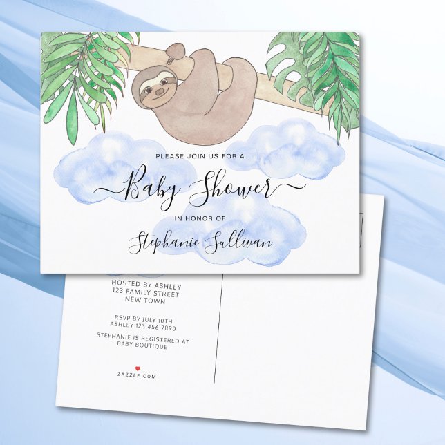 Invitation Carte Postale Baby shower du mignon Sloth Boy (Créateur téléchargé)